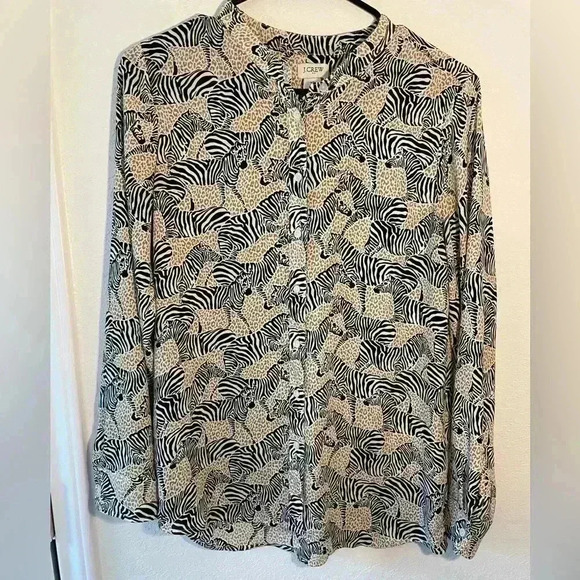 J crew Zebra and Cheetah Long Sleeve Button Down Blouse Womens Size XS - Picture 1 of 7